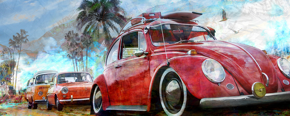 Oeuvre Coccinelle-Combi-Type 3-Artiste Caroline LLONG-Tableau Volkswagen